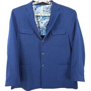 TALLIA Men Unstructured Blazer Jacket 46R Blue 3 Button Sport Coat Cool Summer